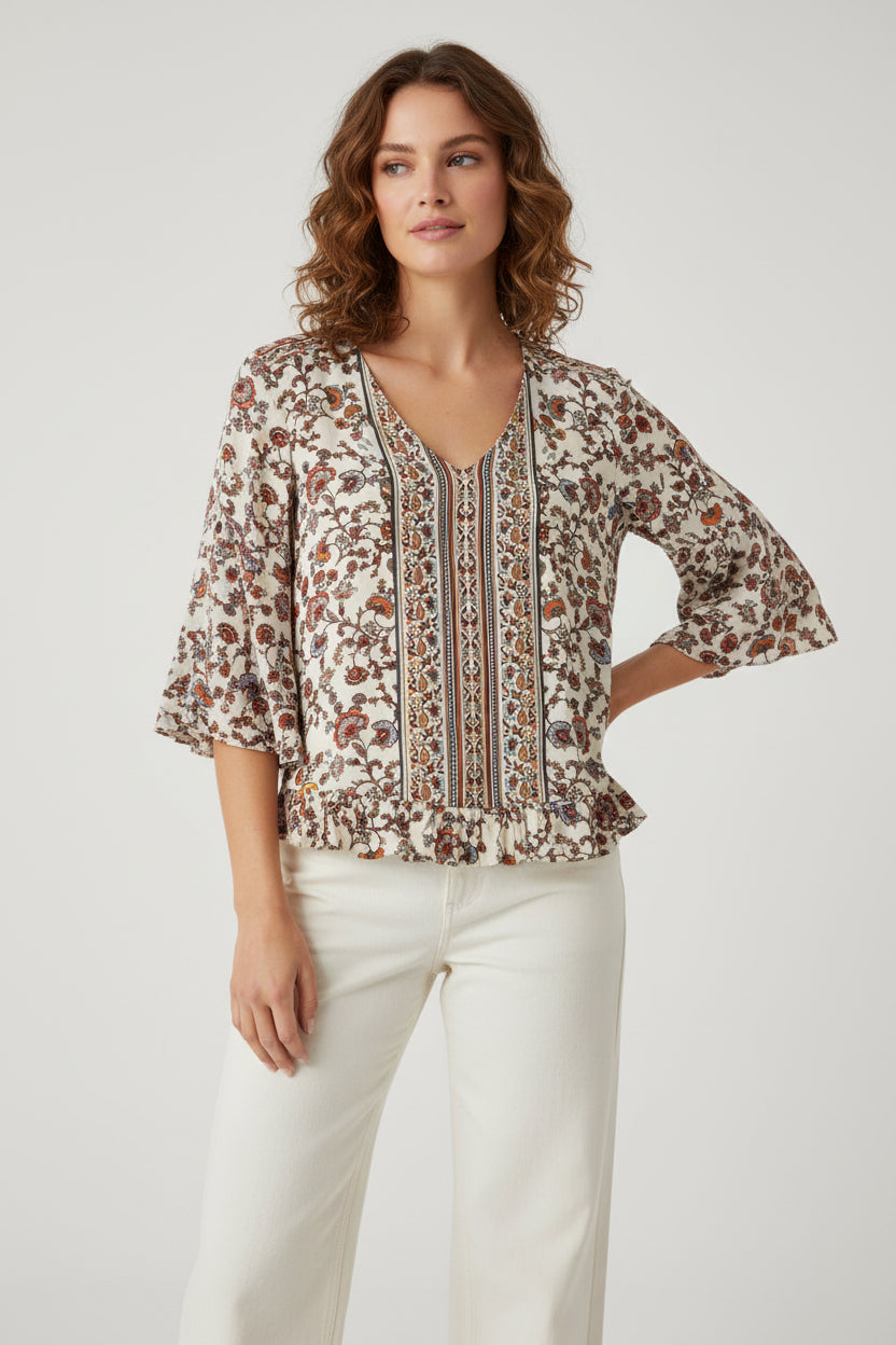 Cynthia Rowley women's top multicolor size M 3/4 sleeves 100%viscose boho workwea