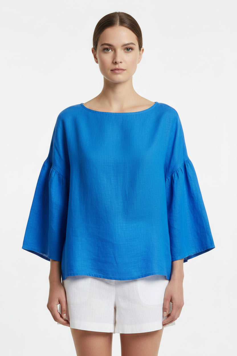 Cremieux women's blouse size M blue flared sleeves boho chic office resort wear