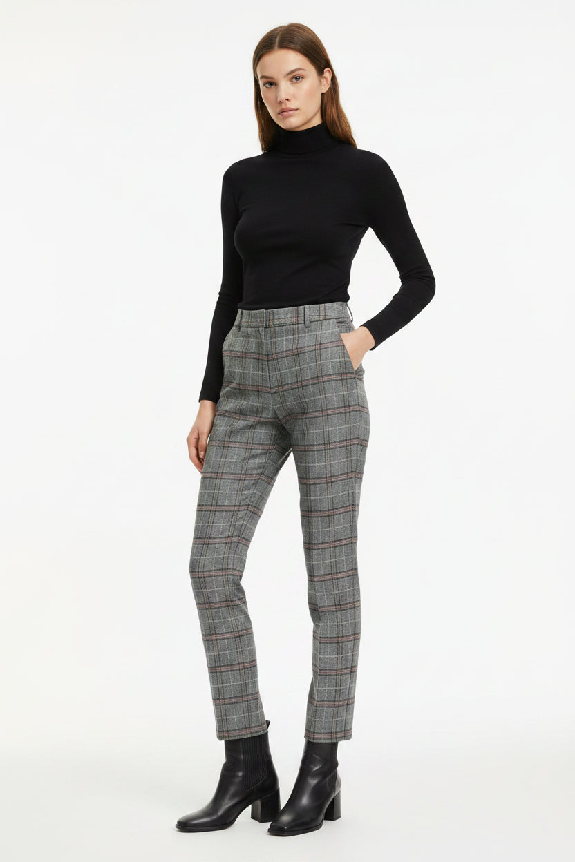 Ann Taylor petite pants plaid grey black white size 12P Linen and cotton