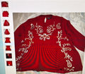 Roaman's women's blouse size 24W red with embellished keyhole tunic sequin formal