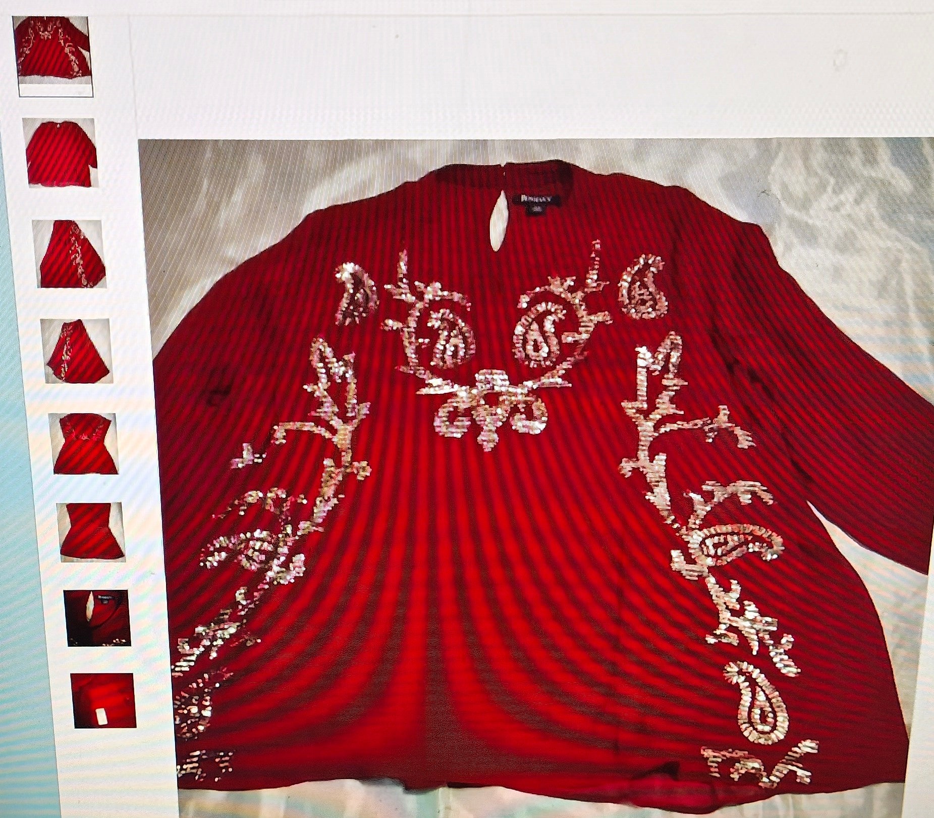 Roaman's women's blouse size 24W red with embellished keyhole tunic sequin formal