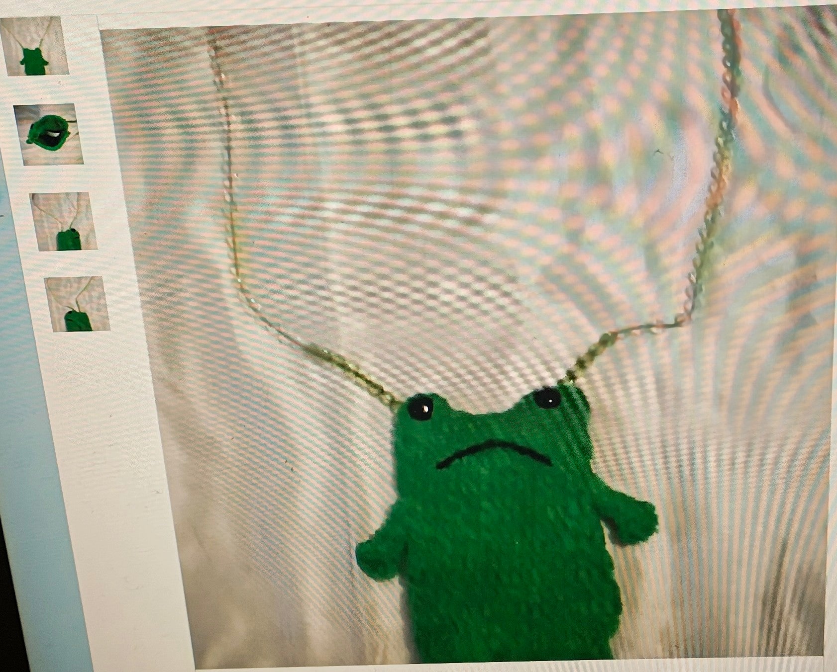 frog bottle sling green corduroy like material cotton beaded bag strap grunge