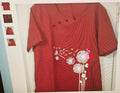 Women's blouse size M short sleeves color rust w/front painted design grunge wear
