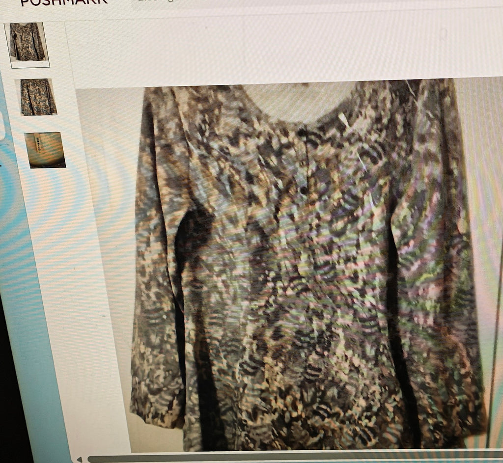 Cubism women's 3/4 sleeve top size L light multicolor leaves geometric maiden style
