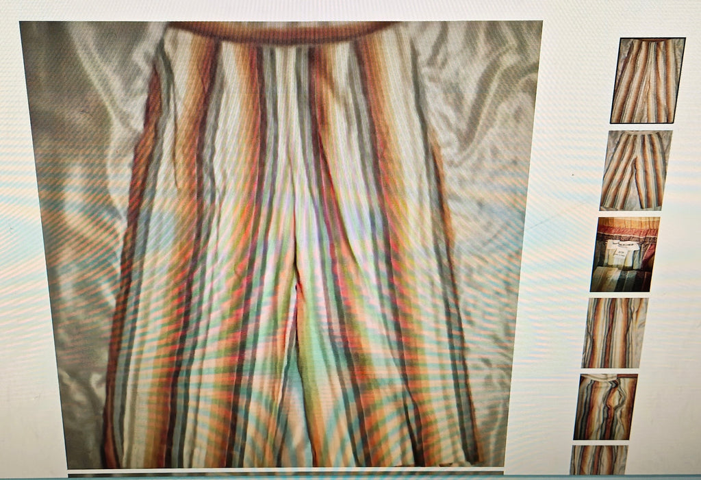beach lunch lounge women's capri size M multicolor stripes elastic waist side pocket
