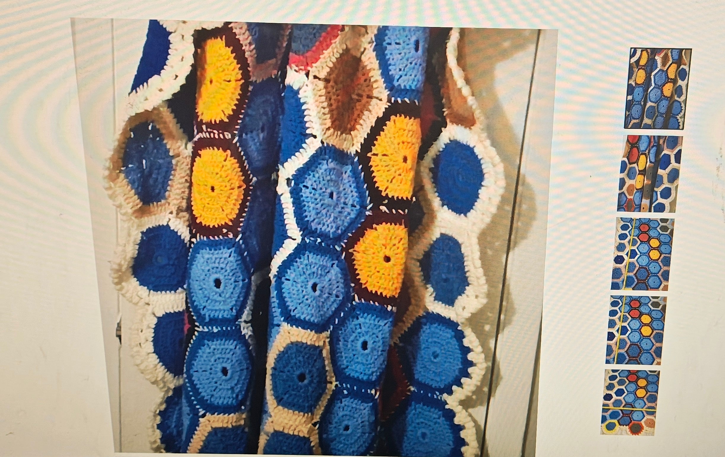 Vintage handmade crochet hexagon blanket 58.5"H 54"W multicolor granny style cottagecore

