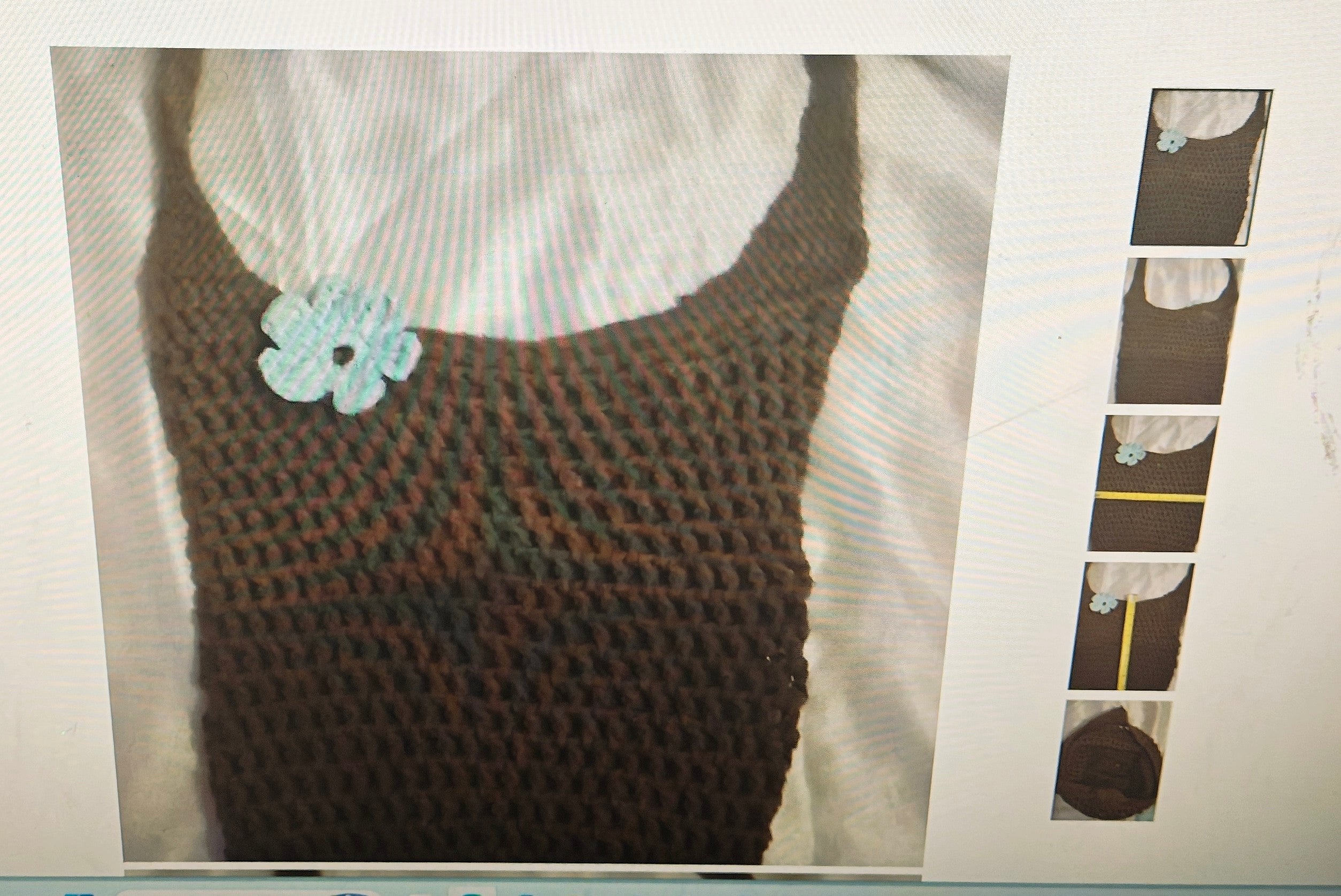 Vintage handmade women's bag crochet chocolate brown shoulder
