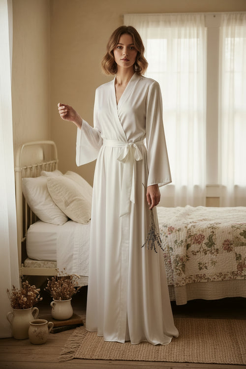Alexandra Nicole women s robe size L white satin cottagecore romantic loungewear
