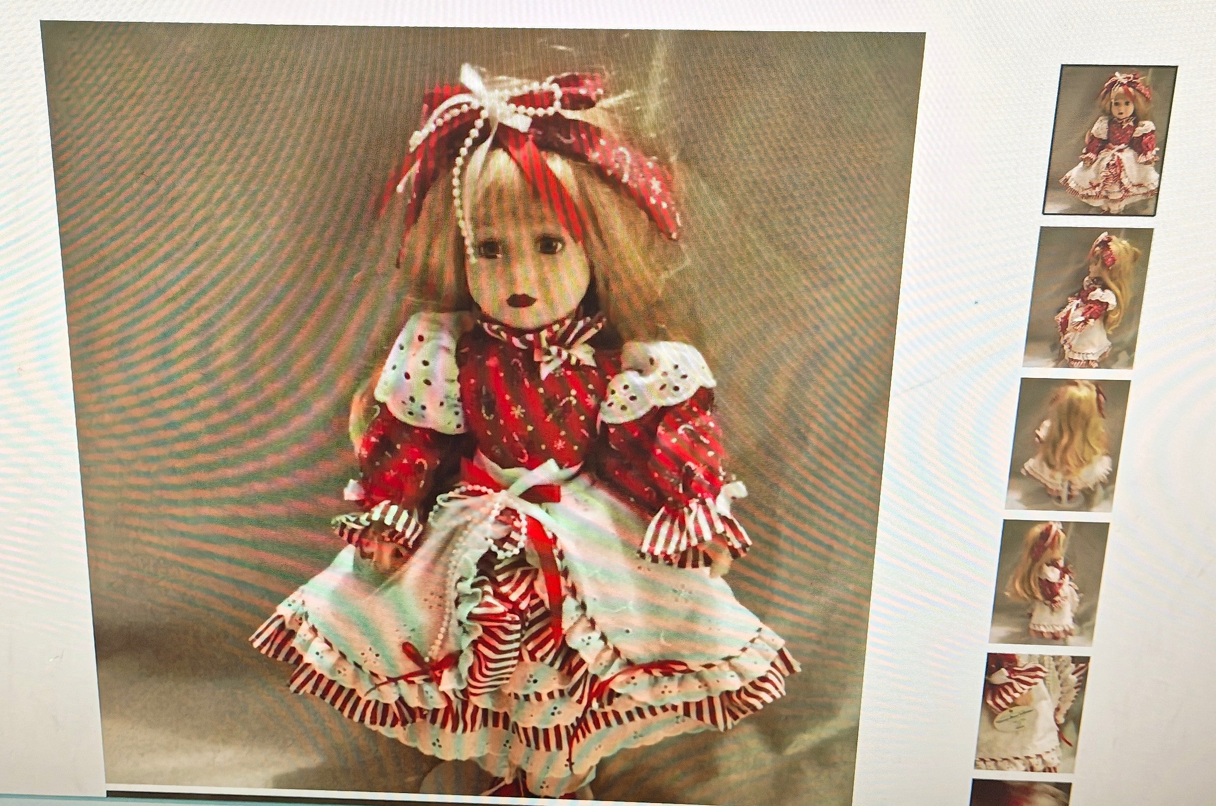 Victorian Bowe Collection Porcelain Red & White Doll Dress 1998 Holiday Edition
