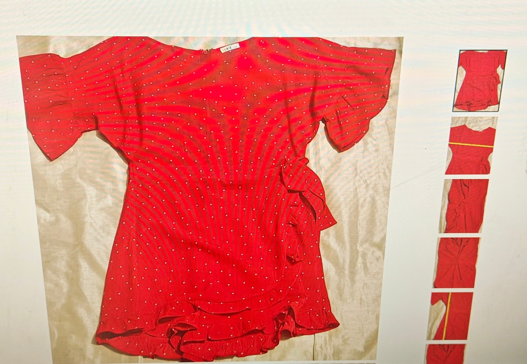 Lunik women's short jumper short sleeves red & white polka dot size L boho

