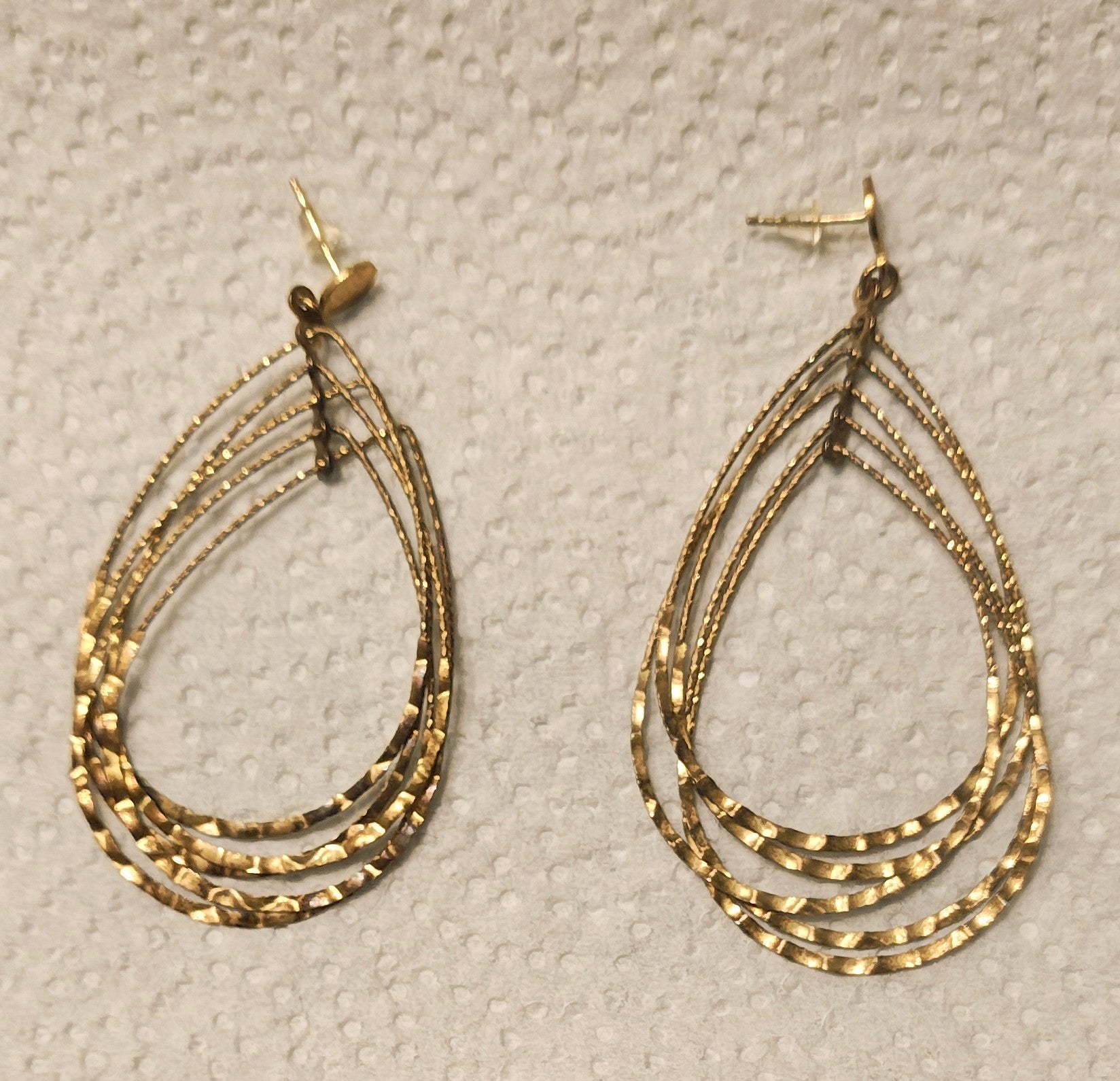 Italian earing textured multi–tear drop earing in 14KGold plated sterling silver