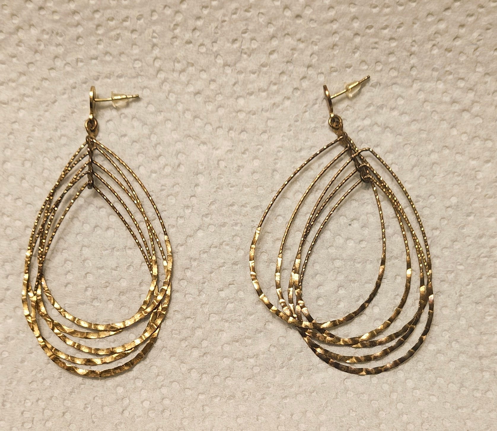 Italian earing textured multi–tear drop earing in 14KGold plated sterling silver