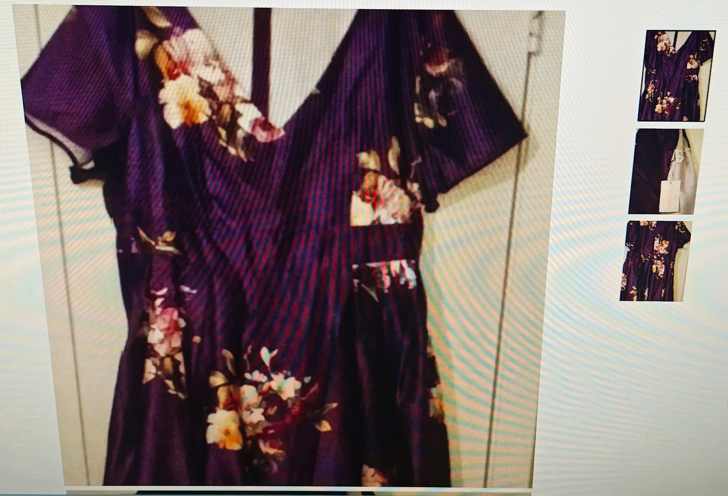 Flycurvy Elegant Purple Floral V-Neck Mini Dress in Purple SizeXL
