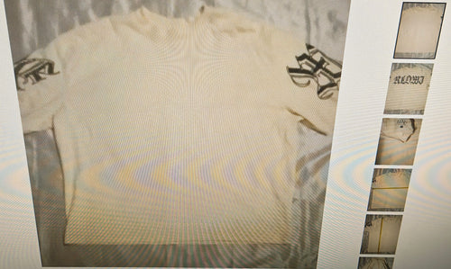 Boohoo Man men's short sleeves t-shirt cream with black marking size L
