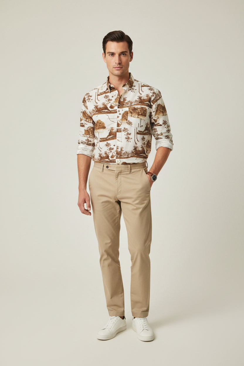 Outdoor Life men's long sleeves shirt size XXL brown & cream