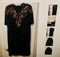 Scala Silk Sequence Short Sleeves Midi Dress with Gold Embellishments Size2X
