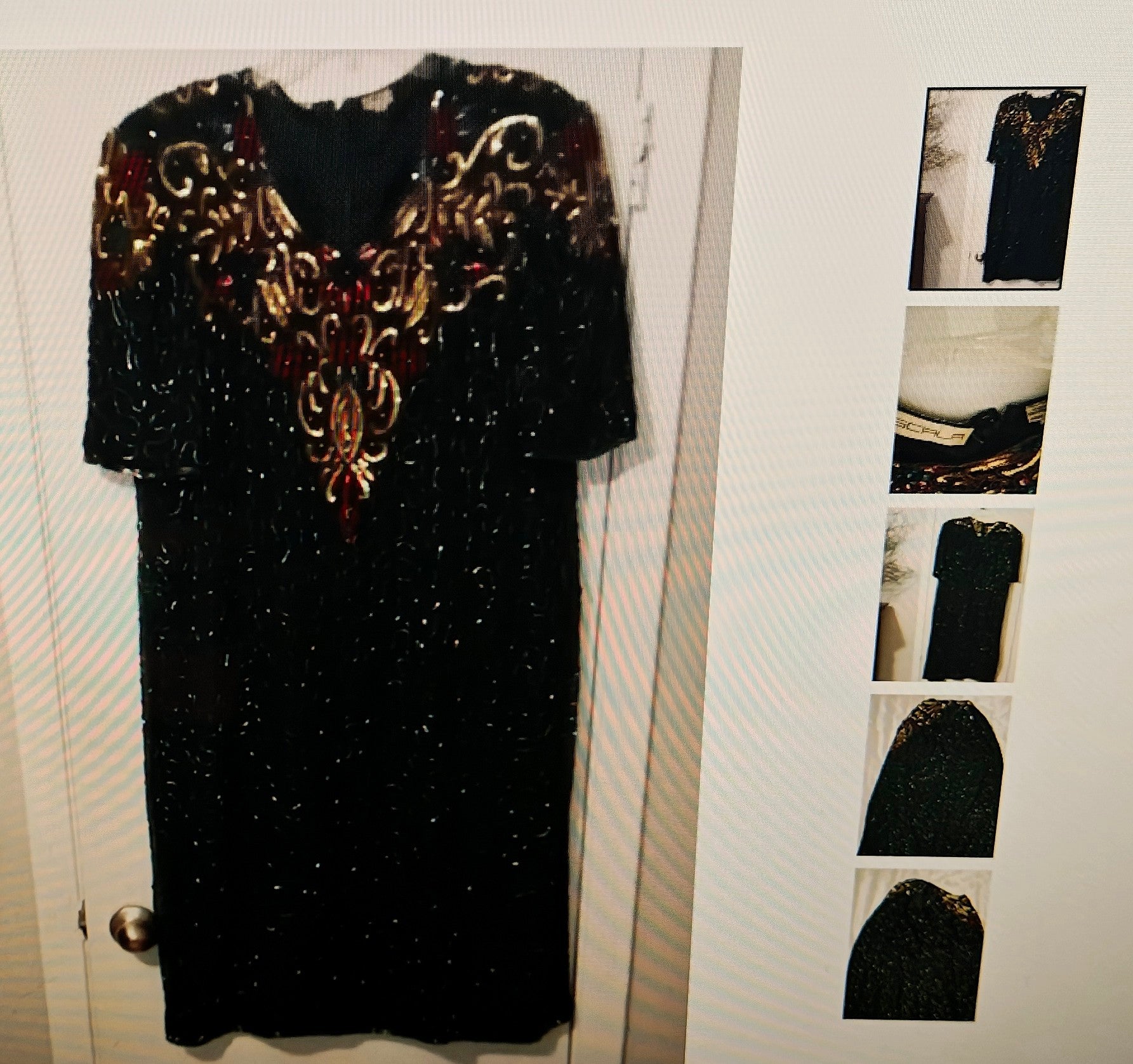 Scala Silk Sequence Short Sleeves Midi Dress with Gold Embellishments Size2X
