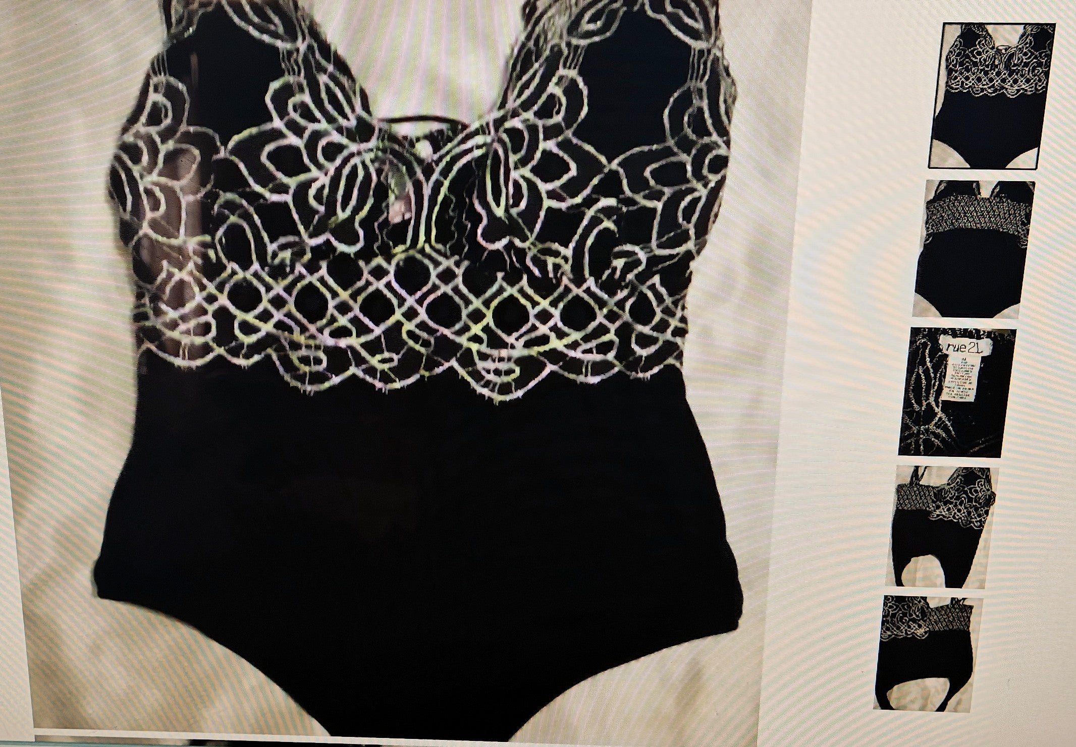 rue 21 women's teddy spaghetti strap size M black/silver embroidered sexy goth
