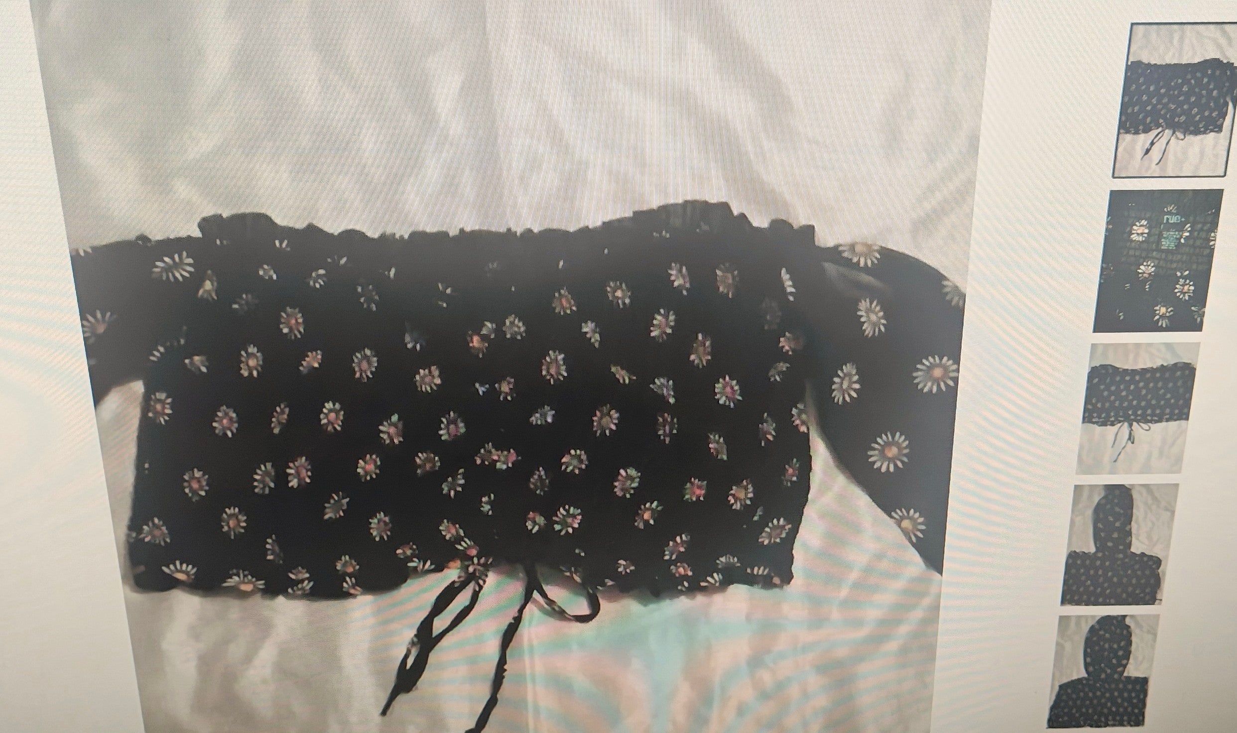 rue+ women's off the shoulder crop top black paisley w/long sleeves size 2X
