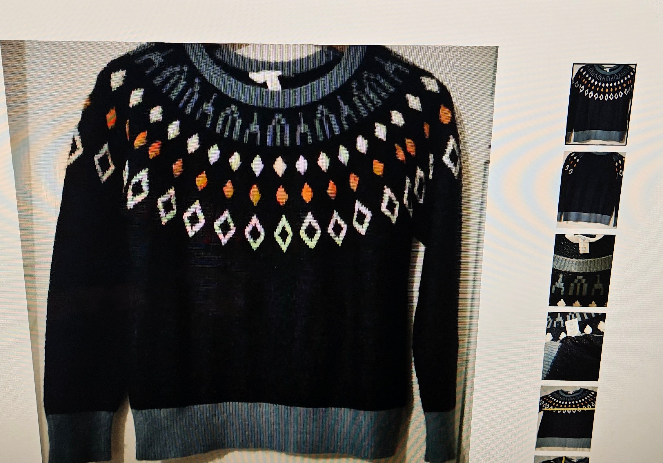 Women's Arcrylic lng sleeves sweater blue w/geometric size S4-6 university style
