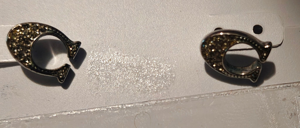 Pave Signature Coach Silver Tone Earrings