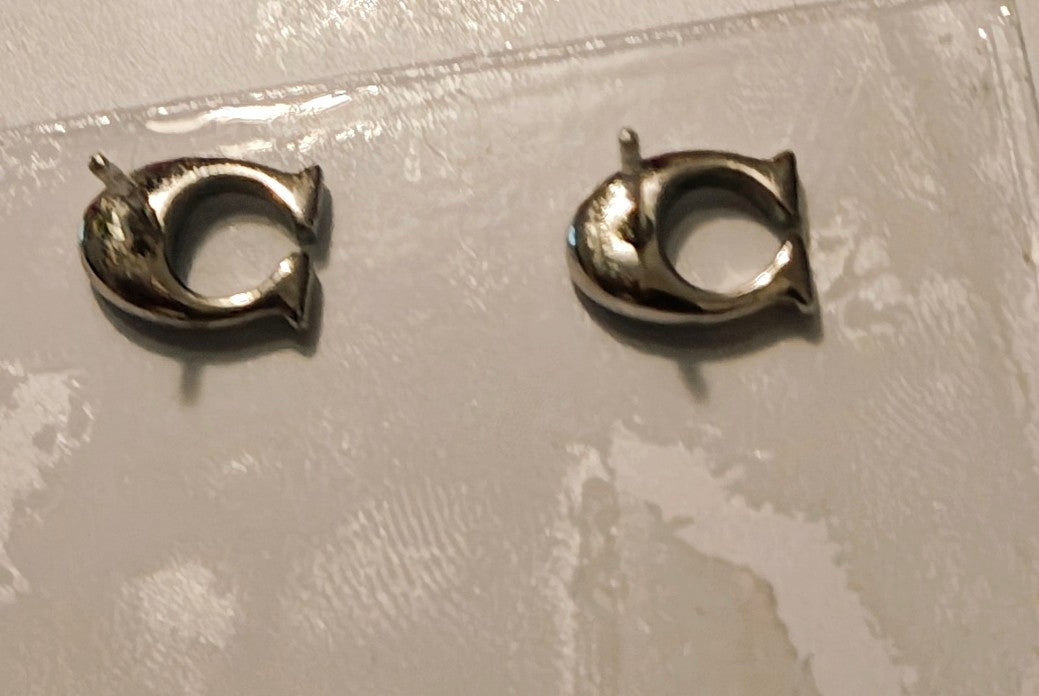 Pave Signature Coach Silver Tone Earrings
