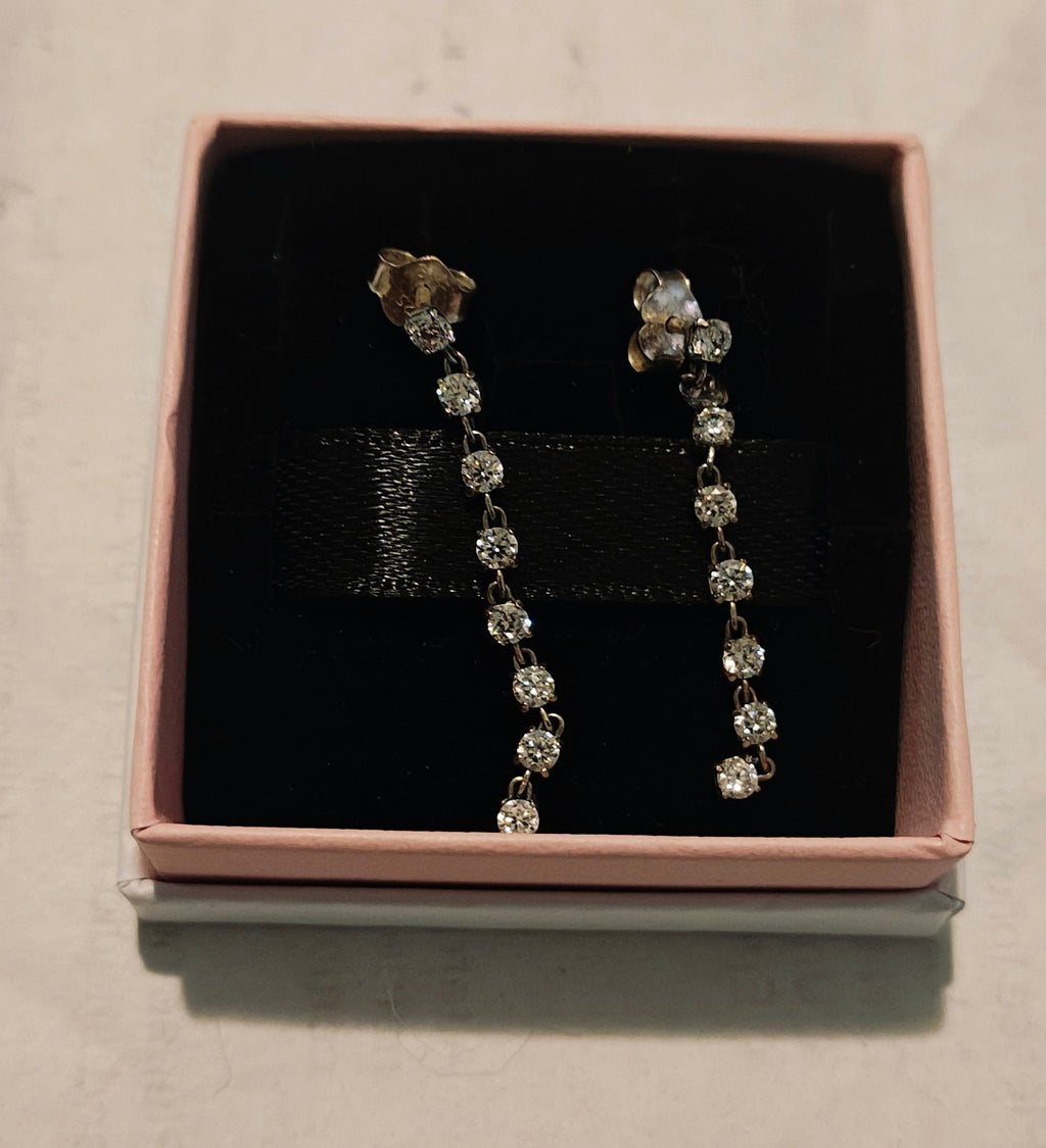 Genuine Pandora sparkling eight stones drop earrings. Sterling silver.