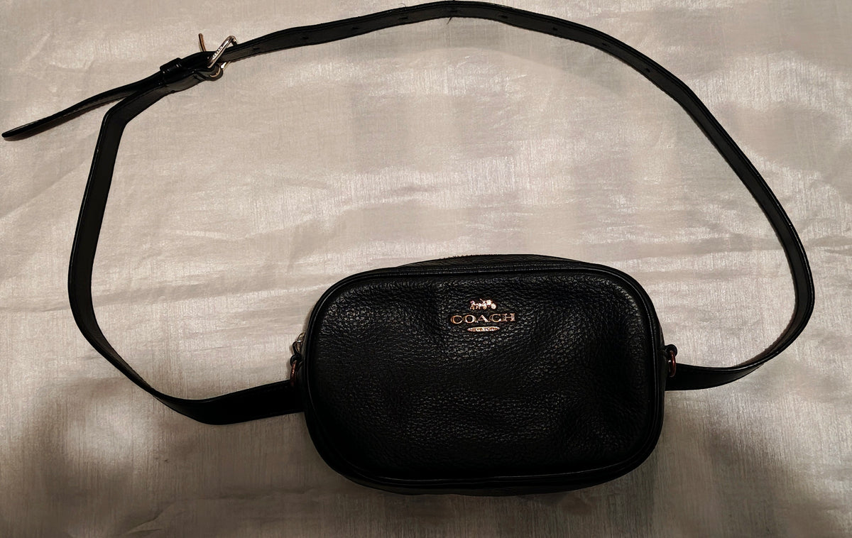 Authentic Black Coach Convertible Belt Bag in Refined Pebble Leather 